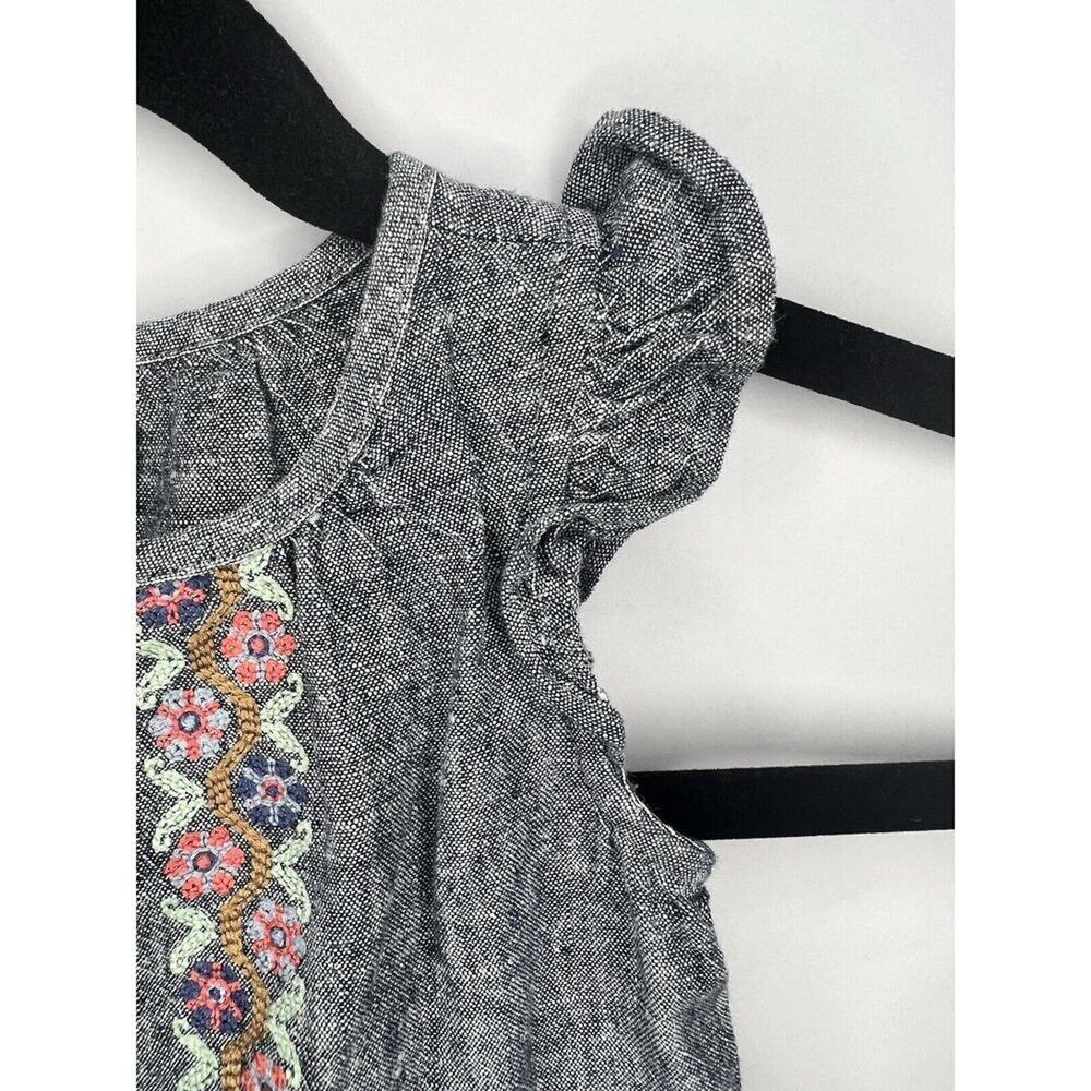 Tea Collection Baby Dress, Chambray Blue Linen Cotton, Floral Embroidered Ruffle - Picture 7 of 11